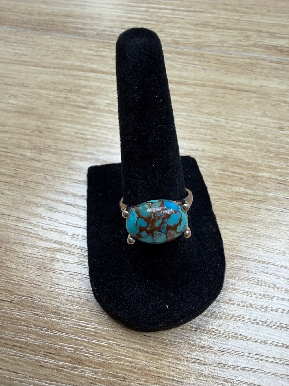 Turquoise Stone Sterling Silver Ring - Blue Brown Accent size 7